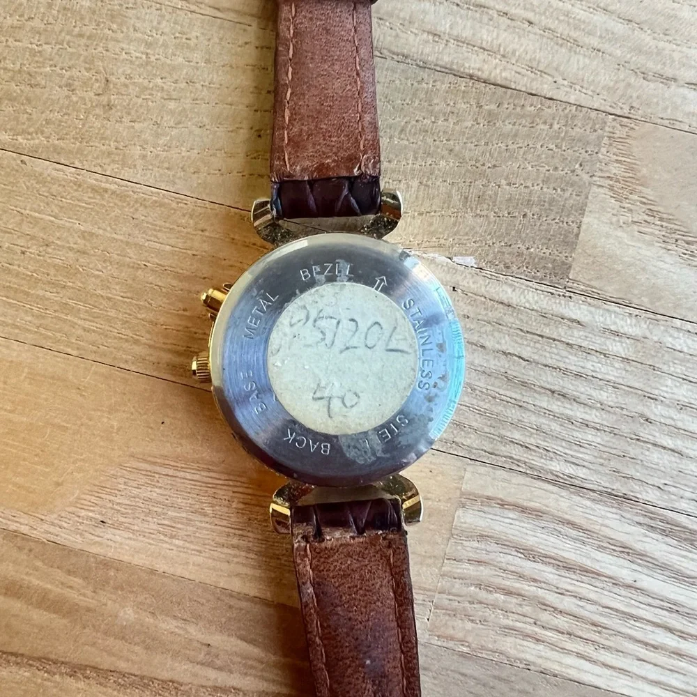 Edison glow ladies gold tone brown leather dress watch